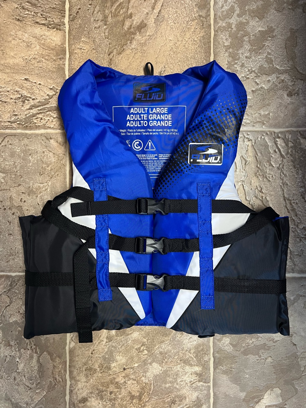Fluid Blue and Black Adult Life Jacket with Buckle Straps